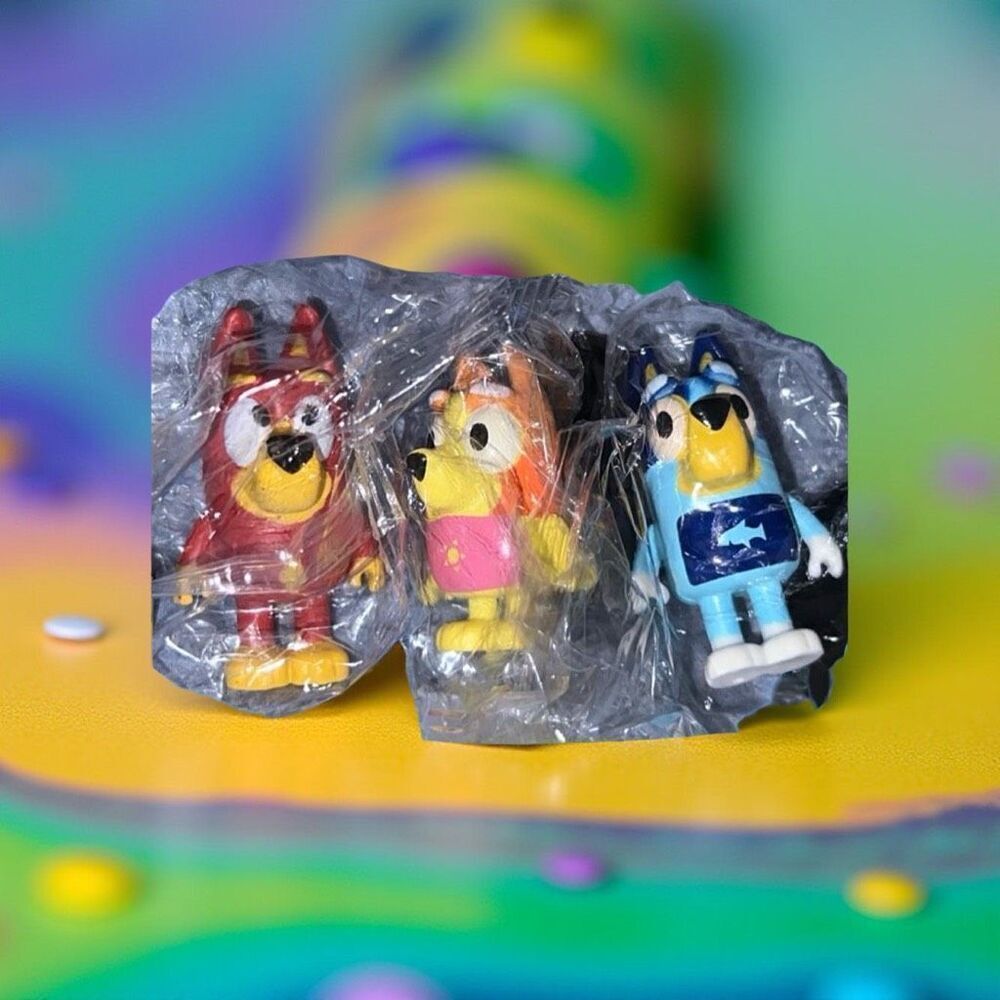 Lot of 3 Bluey Cake Toppers Figures & Stands Bluey, Rusty & Bingo B15